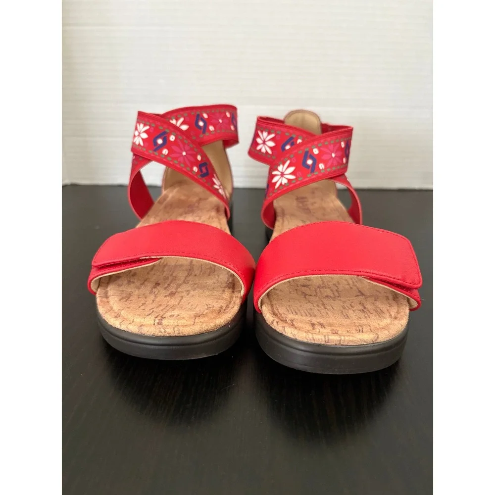 Alegria Women Ankle Strap Sandals LUC-7764 Size 36 Red Embroidered Floral 6 US